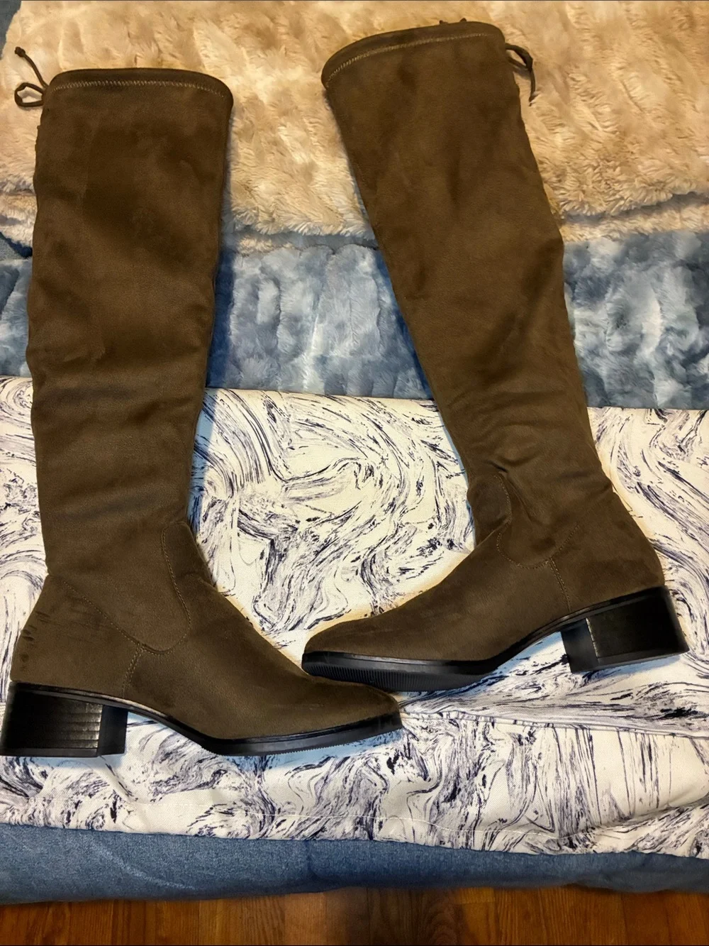 Zara Olive Over-the-Knee Suede Boots